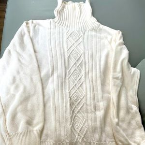 Karen Scot White Large Size Turtleneck Sweater 100% Cotton